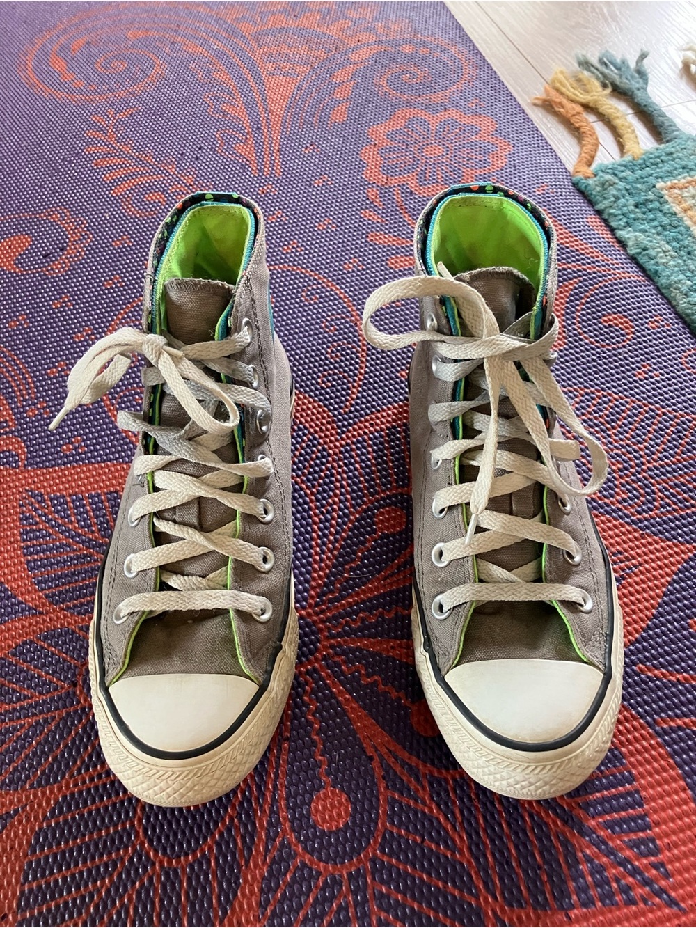 Converse High Top Sneakers in Gray with Lime Green Lining
